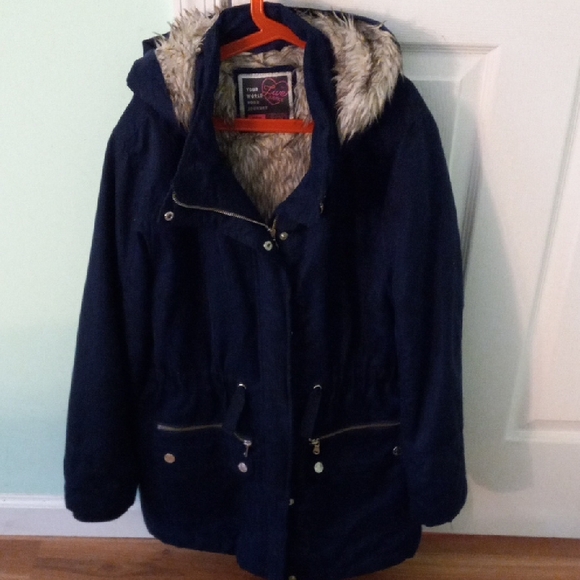 Navy Hooded Coat with Faux Fur Inside By JUSTICE